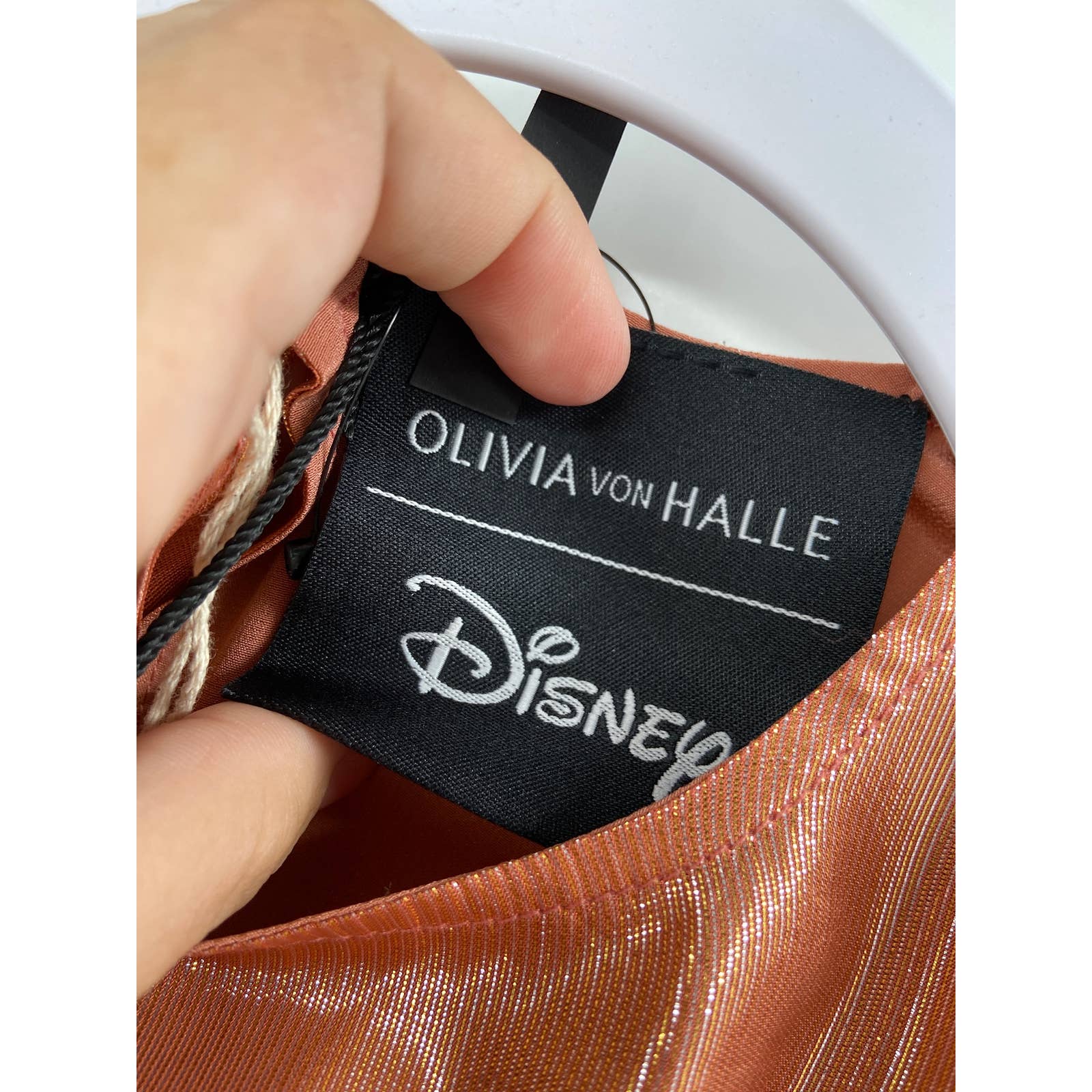 Olivia Von Halle X Disney Aureta Grace Silk Lurex Metallic Mid-Length Dress Nwt — image 7 of 8